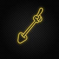 Cartoon, arrow, arm neon icon. Yellow neon vector icon. Vector dark background