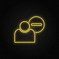 delete, user yellow neon icon .Dark background. Yellow neon vector icon on dark background