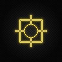 bullseye, dartboard yellow neon icon. Dark background. Yellow neon vector icon on dark background