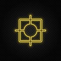 bullseye, dartboard yellow neon icon. Dark background. Yellow neon vector icon on dark background