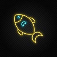 fish, food neon icon. Blue and yellow neon vector icon. Dark background