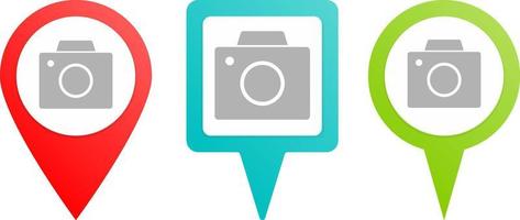 Old digital camera pin icon. Multicolor pin vector icon, diferent type map and navigation point.