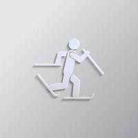 Skier skiing paper style, icon. Grey color vector background- Paper style vector icon.