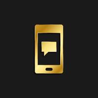 phone, chat, message gold icon. Vector illustration of golden style icon on dark background