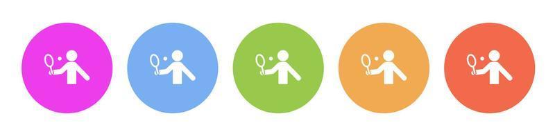 multi de colores plano íconos en redondo antecedentes. tenis, hombre multicolor circulo vector icono en blanco antecedentes