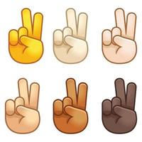 Different mood emoji. Emotional peace sign emoji hand set of various skin tonescute cartoon stylized vector cartoon illustration icons. Isolated on white background.