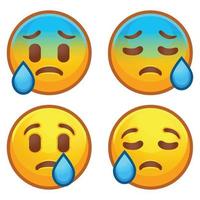 Different mood emoji. Emotional sad cry emoji hand set of various skin tonescute cartoon stylized vector cartoon illustration icons. Isolated on white background.