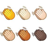 Different mood emoji. Emotional clap applause emoji hand set of various skin tonescute cartoon stylized vector cartoon illustration icons. Isolated on white background.