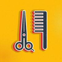 tijeras, peine, Barbero popular arte, retro icono. vector ilustración de popular Arte estilo en retro antecedentes