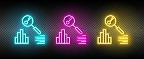 Engine ,keyword, marketing neon icon set. Media marketing vector illustration neon blue, yellow, red icon set