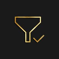 check, filter gold icon. Vector illustration of golden icon on dark background