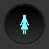 Round button icon Woman. Button banner round badge interface for application illustration on dark background vector