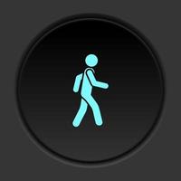 Round button icon Man walking. Button banner round badge interface for application illustration on dark background vector