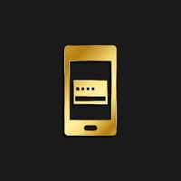 phone, credit, card gold icon. Vector illustration of golden style icon on dark background