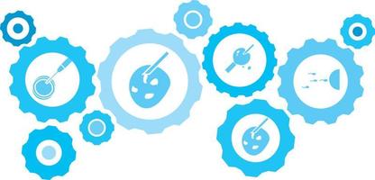 Connected gears and vector icons for logistic, service, shipping, distribution, transport, market, communicate concepts. Artificial insemination, sperm gear blue icon set .