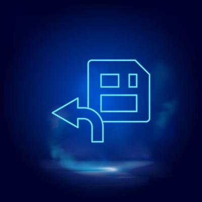 Smoke effect neon style vector icons, diskette, save neon icon