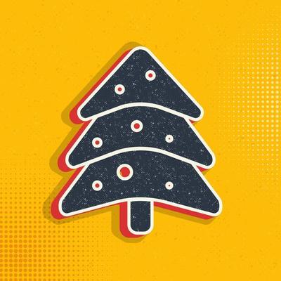 Cristmas tree pop art style vector icon. Vector pop art style vector icon