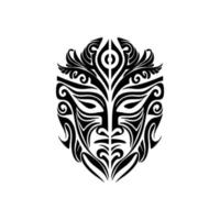 A vector sketch of a Polynesian god mask in black and white.