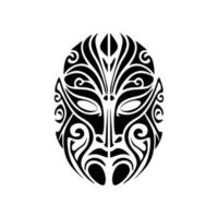 Vector sketch of a black and white tattoo of a Polynesian god mask.