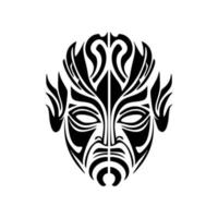 Vector sketch of a black and white Polynesian God mask tattoo.