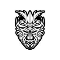 Vector tattoo of a black and white Polynesian god mask sketch.