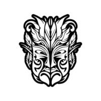 Vector sketch of black and white Polynesian god mask tattoo.