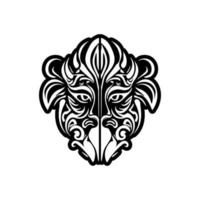 Vector tattoo sketch of black and white Polynesian god mask.