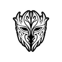 .A vector tattoo sketch of a Polynesian god mask, done in black and white.