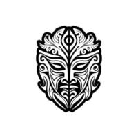 Vector black and white tattoo sketch of a Polynesian god mask.