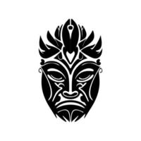 Vector sketch of Polynesian god mask in black and white for a tattoo.