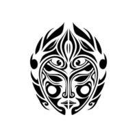 Vector tattoo sketch of a black and white Polynesian god mask.