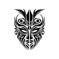 Vector tattoo sketch of a black and white Polynesian god mask.