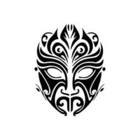 Vector tattoo of a Polynesian god mask in black and white.