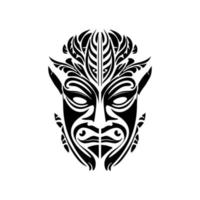 Vector tattoo of a black and white Polynesian god mask sketch.