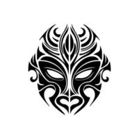 Tattoo sketch of Polynesian god mask in black and white vector form.