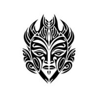 Vector black and white tattoo sketch of a Polynesian god mask.