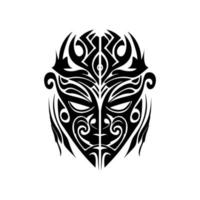 Vector tattoo sketch of a Polynesian god mask . black and white.