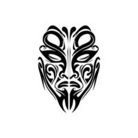 Vector Tattoo Sketch of a black and white Polynesian God Mask.