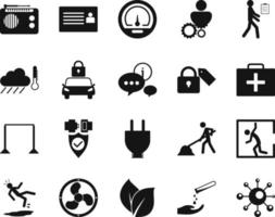 HSE concept, occupational safety and health contaminant, dust bacteria, production factory and environment, labor preventive instructions, worker protection vector icon set on white background