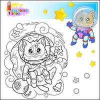 cute astronaut cat coloring book vector