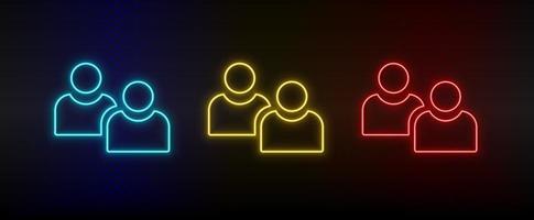 Neon icon set avatars, users. Set of red, blue, yellow neon vector icon on dark transparent background