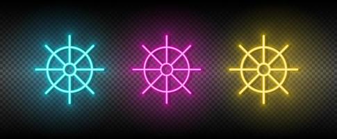 Dharma wheel symbol neon vector icon