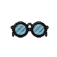 black round glasses in pixel art style vector