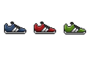 running shoes collection set with different color in pixel art style vector