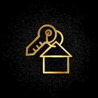 House, key gold icon. Vector illustration of golden particle background. Real estate concept vector illustration .