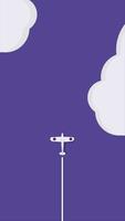 plane in the sky between the clouds. Animated illustration, flat cartoon 2d