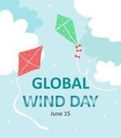 World Wind Day. sky with clouds and a kite. flyer, banner vector