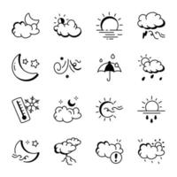 Set of Doodle Style Weather Icons vector