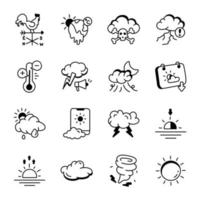 Collection of Doodle Icons Depicting Severe Weather Conditions vector