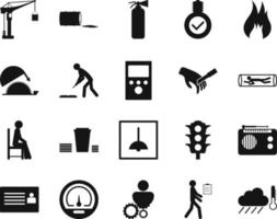 HSE concept, occupational safety and health cloud, conditions , production factory and environment, labor preventive instructions, worker protection vector icon set on white background